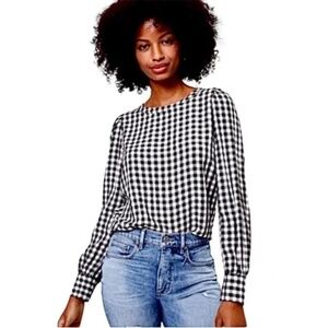 Loft Long Sleeve Gingham Blouse Black White size Small